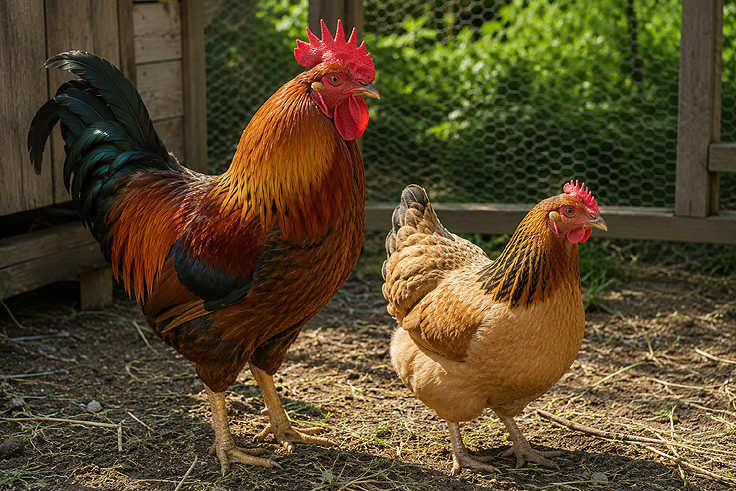 Fécondation des oeufs de poules - Coq et poule